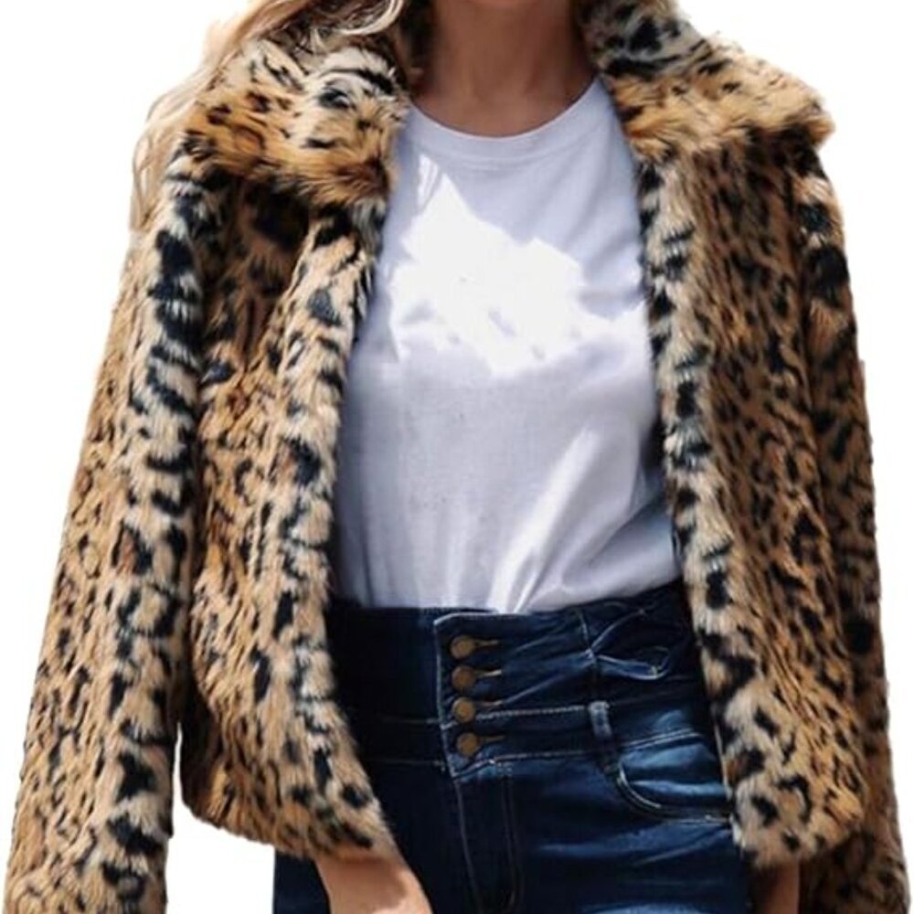 Express Leopard Print Faux Fur Coat